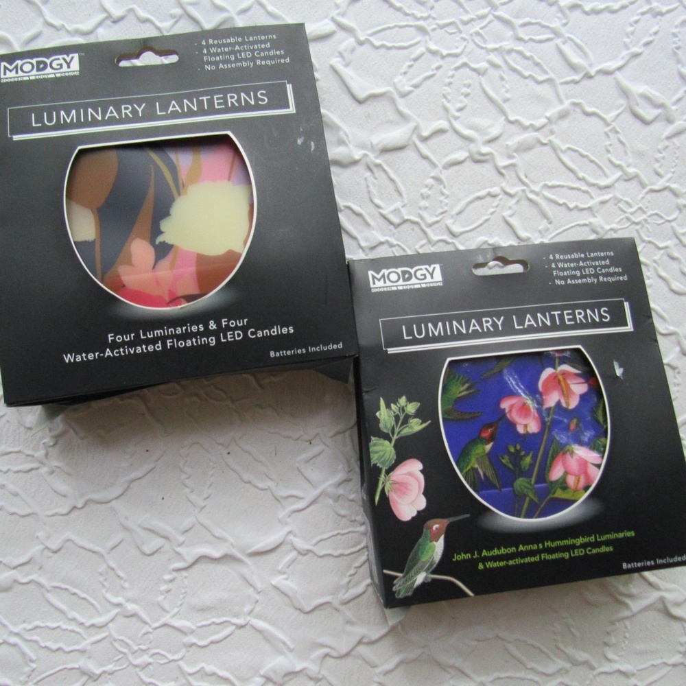 2 Modgy Luminaries Lanterns Floating LED Tealights Reuseable Audubon Hummingbird
